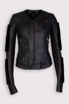 RRP €2586 RICK OWENS SISYPHUS Leather Jacket IT40 US4 S Mink Fur & Wool Inserts