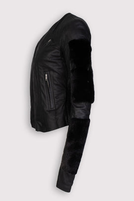 RRP €2586 RICK OWENS SISYPHUS Leather Jacket IT40 US4 S Mink Fur & Wool Inserts