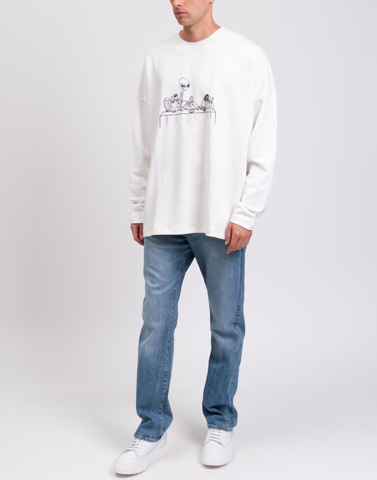 RRP €189 TOM REBL Oversized Sweatshirt Size XL UFO Dinner Print Made in Italy gallery main photo