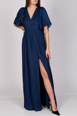 RRP€591 HALSTON HERITAGE Blue Empire Line Dress US6 UK10 IT42 M Self Tie Pleated gallery photo number 1