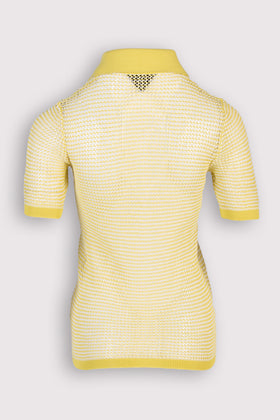 RRP €750 BOTTEGA VENETA SALON 01 Polo Shirt Size S Open Fishnet Knit Yellow gallery photo number 3