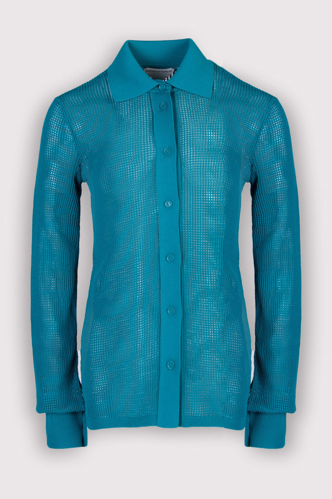 RRP €990 BOTTEGA VENETA Technical Mesh Knit Shirt Size M Turquoise Collared gallery main photo