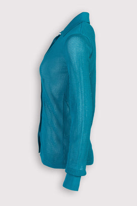 RRP €990 BOTTEGA VENETA Technical Mesh Knit Shirt Size M Turquoise Collared