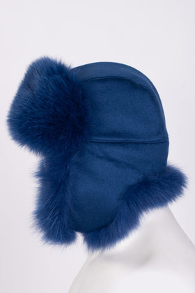 RRP€2680 LORO PIANA Cashmere & Shadow Fox Fur Trapper Hat Size L Made in Italy gallery photo number 5