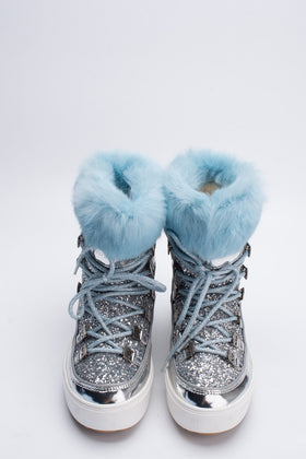 RRP€615 CHIARA FERRAGNI Leather Snow Boots US8 UK5 EU38 Glitter Rabbit Fur Trim gallery photo number 3