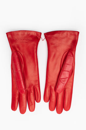 RRP€450 BOTTEGA VENETA Leather Gloves Size M / 7.5 Croc Pattern Cashmere Lined gallery photo number 3