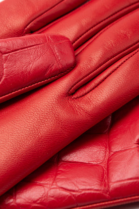 RRP€450 BOTTEGA VENETA Leather Gloves Size M / 7.5 Croc Pattern Cashmere Lined gallery photo number 7