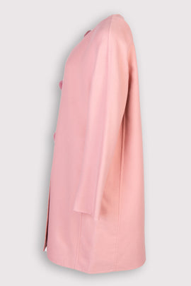 RRP €1810 ERMANNO SCERVINO Wool Topcoat IT46 US10 UK14 XL Pink Mink Fur Pom Pom