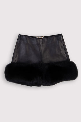 RRP €3600 SAINT LAURENT Leather Shorts FR34 US2 UK6 XS Silk Lined Fox Fur Cuffs gallery photo number 1