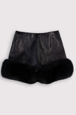RRP €3600 SAINT LAURENT Leather Shorts FR34 US2 UK6 XS Silk Lined Fox Fur Cuffs gallery photo number 2