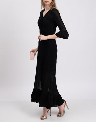 RRP €665 JUST CAVALLI Knitted Maxi Flounce Dress Size M Black Lame Effect gallery photo number 3