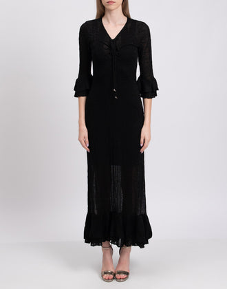 RRP €665 JUST CAVALLI Knitted Maxi Flounce Dress Size M Black Lame Effect gallery photo number 5