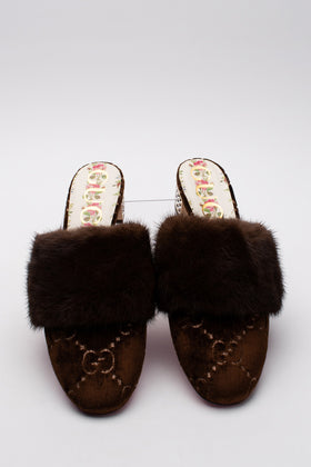 RRP€1010 GUCCI Velour Mule Shoes US7 EU37 UK4 Mink Fur Guccissima Crystals gallery photo number 3