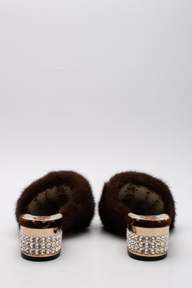 RRP€1010 GUCCI Velour Mule Shoes US7 EU37 UK4 Mink Fur Guccissima Crystals gallery photo number 6