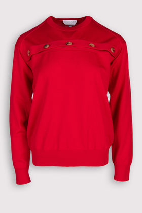 RRP€1350 BOTTEGA VENETA Wool Jumper Size L Red Button Closed Chest Crew Neck gallery photo number 1