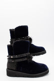 CAFENOIR Velour Ankle Boots US7 EU37 UK4 Pom Poms Shiny Rhinestones gallery photo number 2