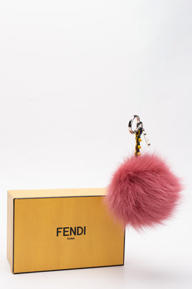RRP €321 FENDI ROMA Shadow Fox Fur Pom Pom Charm Pink Spikes Leather Strap