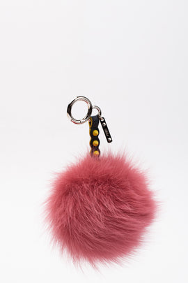 RRP €321 FENDI ROMA Shadow Fox Fur Pom Pom Charm Pink Spikes Leather Strap