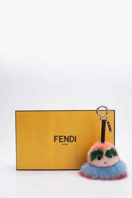 RRP€321 FENDI Monster Keyring / Bag Charm Leather Strap Logo Charm