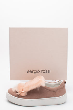 RRP€630 SERGIO ROSSI Suede Leather & Rabbit Fur Sneakers US8 EU38 UK5 Logo gallery photo number 1