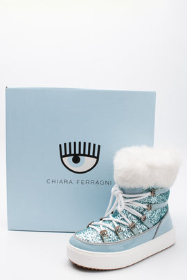 RRP€395 CHIARA FERRAGNI Snow Boots US7 EU37 UK4 Rabbit Fur Glitter Sherpa Inside