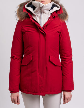 RRP €380 BRERAS MILANO Down Parka Jacket Size XS Red Quilted Inside Hooded gallery photo number 5