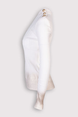 RRP€1515 BALMAIN Cashmere Silk & Wool Jumper FR34 US2 UK6 XS Padded Shoulders