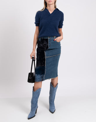 RRP €2200 TOM FORD Denim & Mink Fur Pencil Skirt IT36 US2 UK4 XS Patchwork gallery photo number 2