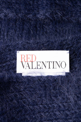 RRP€215 RED VALENTINO Long Rectangle Scarf Blue Angora Wool Blend Knitted gallery photo number 9