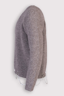 RRP €350 RANDOM IDENTITIES Shetland Wool Crew Neck Sweater Size S Chain Trim