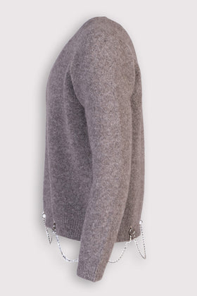 RRP €350 RANDOM IDENTITIES Shetland Wool Crew Neck Sweater Size S Chain Trim gallery photo number 2