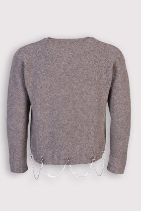 RRP €350 RANDOM IDENTITIES Shetland Wool Crew Neck Sweater Size S Chain Trim gallery photo number 3