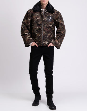 RRP€590 RANDOM IDENTITIES Mile Pilot Jacket Size M Camouflage Faux Fur Collar gallery photo number 3
