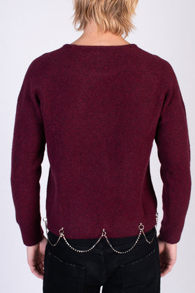 RRP €350 RANDOM IDENTITIES Shetland Wool Sweater Size L Bordeaux Chain Trim gallery photo number 3