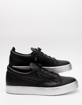 RRP €615 GIUSEPPE ZANOTTI Leather Sneakers EU49 UK15 US16 Black Metallic Sole gallery photo number 3