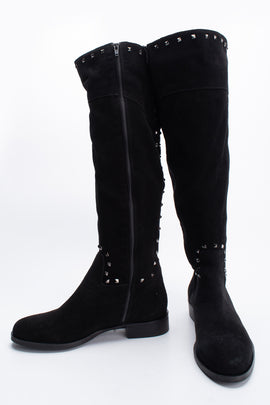 RRP€120 ROMANO Suede Leather Knee Boots US5 UK2 EU35 Black Logo Studded