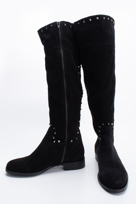 RRP€120 ROMANO Suede Leather Knee Boots US5 UK2 EU35 Black Logo Studded gallery photo number 1