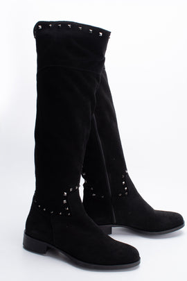 RRP€120 ROMANO Suede Leather Knee Boots US5 UK2 EU35 Black Logo Studded