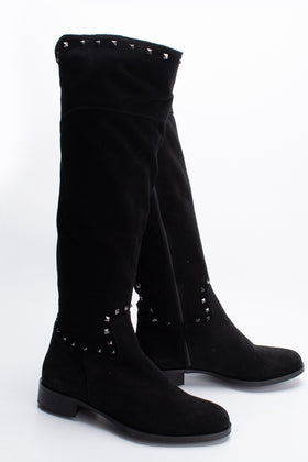 RRP€120 ROMANO Suede Leather Knee Boots US5 UK2 EU35 Black Logo Studded gallery photo number 2