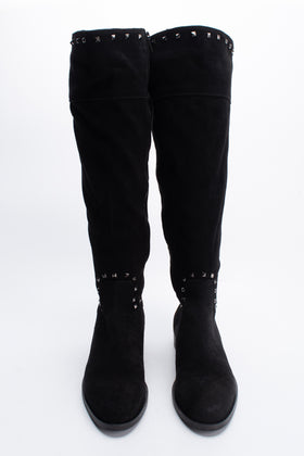 RRP€120 ROMANO Suede Leather Knee Boots US5 UK2 EU35 Black Logo Studded gallery photo number 3