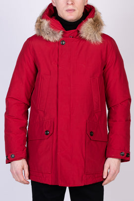 RRP€710 WOOLRICH Down Parka Jacket Size US XS EU S Red TEFLON Coyote Fur Zip