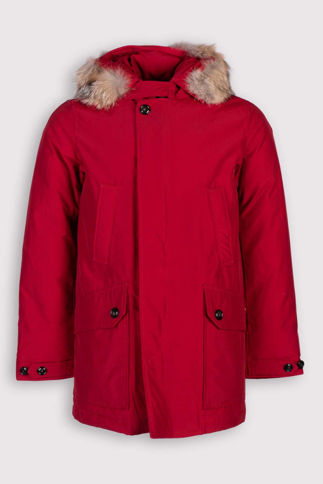 RRP€710 WOOLRICH Down Parka Jacket Size US XS EU S Red TEFLON Coyote Fur gallery main photo