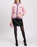 RRP €445 GCDS Cardigan Size M Wool Blend Pink Embroidered Flowers Logo Intarsia gallery photo number 1