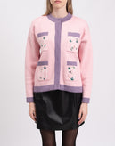 RRP €445 GCDS Cardigan Size M Wool Blend Pink Embroidered Flowers Logo Intarsia gallery photo number 5