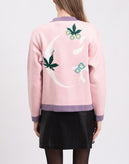 RRP €445 GCDS Cardigan Size M Wool Blend Pink Embroidered Flowers Logo Intarsia gallery photo number 7