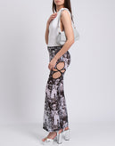 RRP€295 GCDS Tulle Sheer Trousers Size S Vulgar Manga Print Cut Out Flared Leg gallery photo number 1