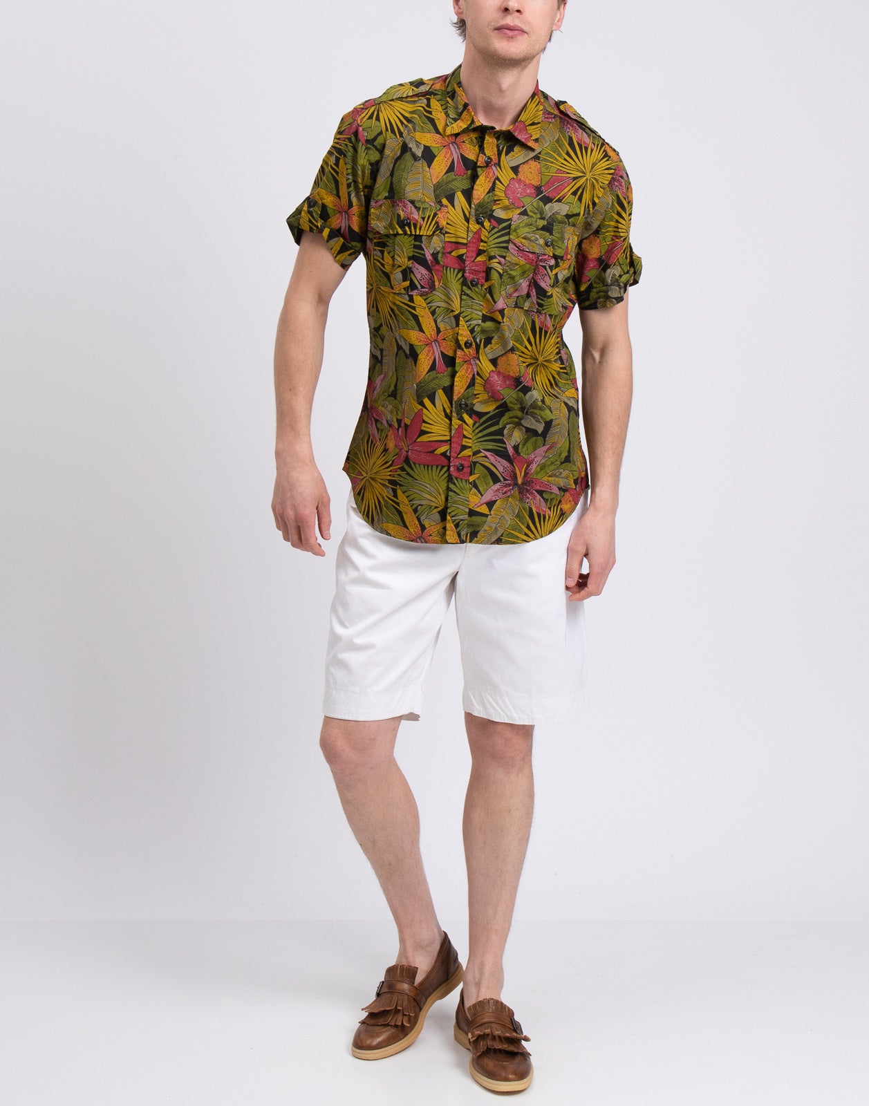 RRP €165 MASON'S Linen Hawaiian Shirt Size M Jungle Print Short Sleeve gallery main photo