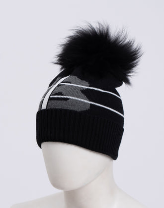 RRP€220 BOGNER Beanie Cap One Size Wool Blend Detachable Raccoon Fur Pom Pom gallery photo number 1