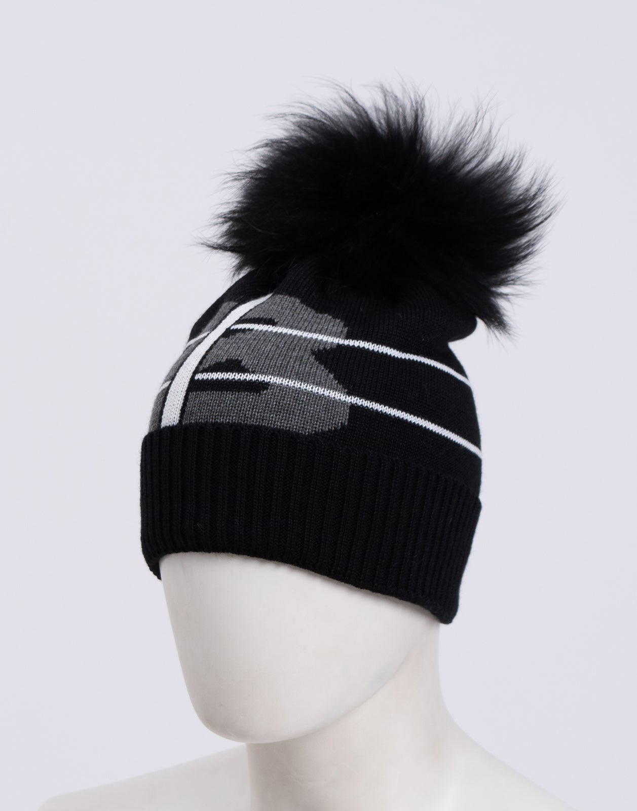 RRP€220 BOGNER Beanie Cap One Size Wool Blend Detachable Raccoon Fur Pom Pom gallery main photo