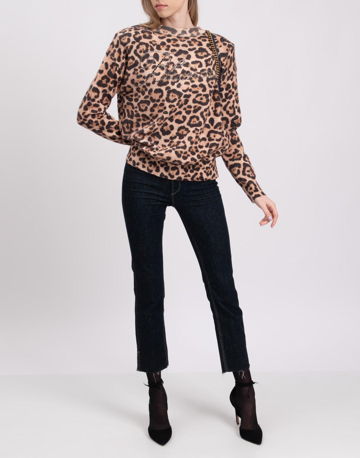 RRP€615 BLUMARINE Jumper IT40 US4 UK8 S Angora & Wool Blend Studded Logo Leopard gallery main photo